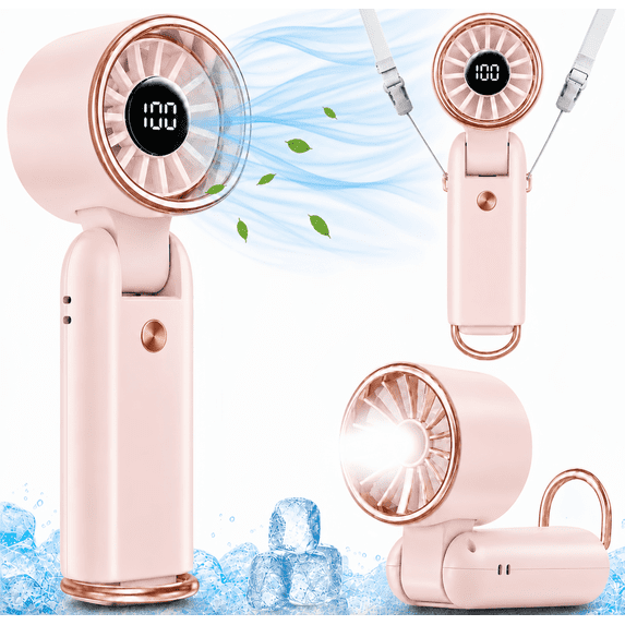 MEHOOM Mini Handheld Portable Fan, 3 IN 1 5000mAh Rechargeable Outdoor Personal Fan with Flashlight, 180° Adjustable, 100 Speed, Small Air Turbo Personal Fan for Outdoor Indoor, Travel, Beach, Black
