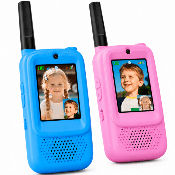 Metiyea Video Walkie Talkies for Kids, Rechargeable 2-Pack with HD Camera and Audio, Up to 1300 ft Open-Field Range, Ages 3-12, Blue/Pink