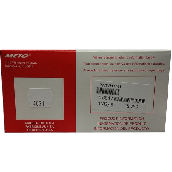 Meto 2200/2 White MPTP Labels (15.75m) for 13.22, 14.22, 15.22