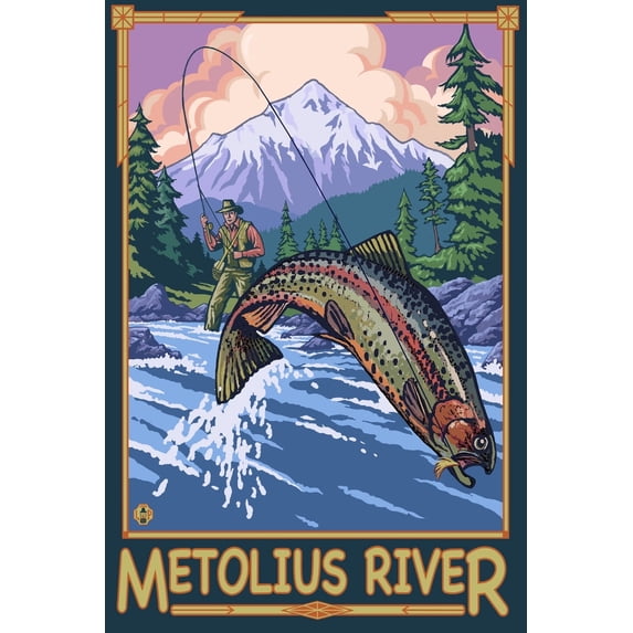 Metolius River, Oregon, Fisherman (16x24 Giclee Gallery Art Print, Vivid Textured Wall Decor)