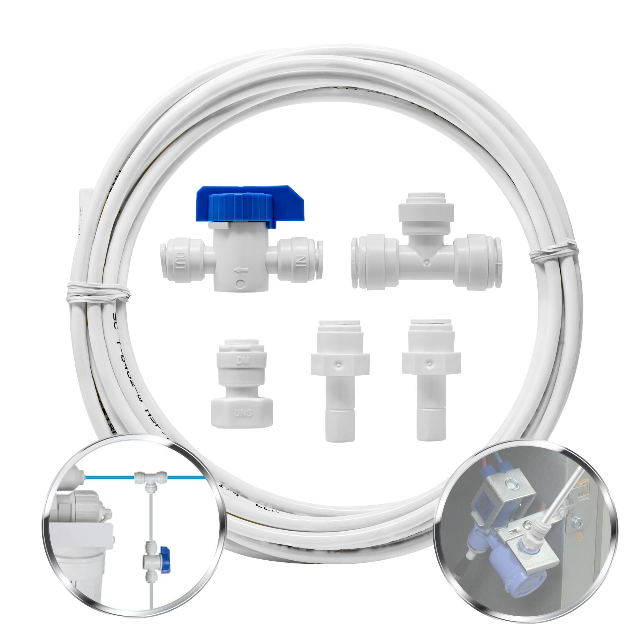 Metpure Ice Maker Fridge Installation Kit - 1/4 Fittings with 1/4 OD 25  Feet White Tubing for Potable Drinking Water