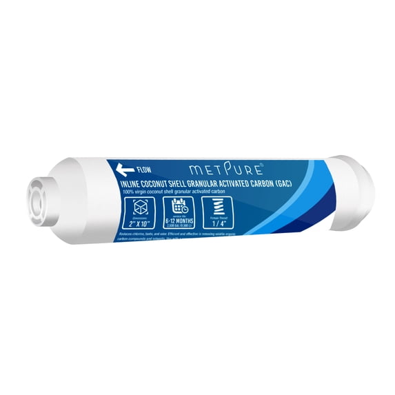 Metpure Inline Water Filter for IceMaker, Refrigerator, Water Filtration System, Coffee Maker 2" x 10" x 1/4" OD FIP Female Thread GAC Coconut Shell Granular Activated Carbon Post Filter