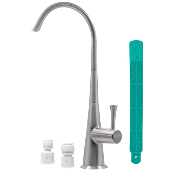 Metpure Non-Airgap Brass RO Faucet for Reverse Osmosis Water Filtration, Contemporary Style, Includes Wrench & Adapters, Brushed Nickel