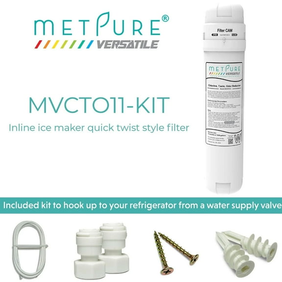 Metpure Versatile Inline MVCTO11-KIT Quick Twist Water Filter 1/4" for Refrigerator, Ice Maker, Coffee Maker, Reduces Bad Taste, Odor, Chlorine in Drinking Water. Complete Kit.