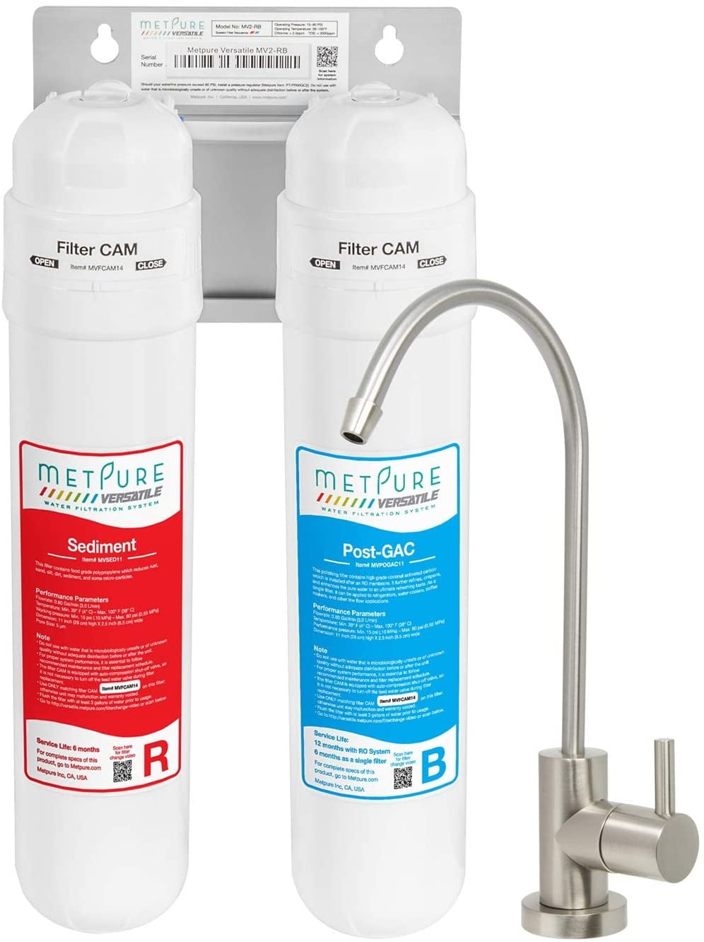 Metpure 2-Stage Under Sink Water Filter System with Nickel Faucet