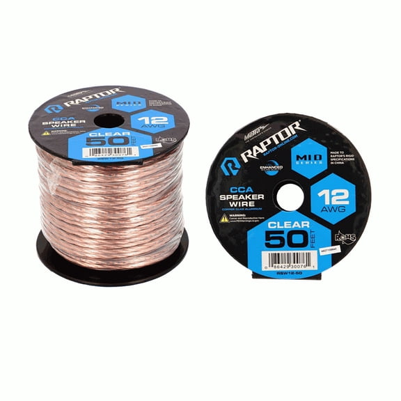 Raptor RSW12-50 Speaker Wire 12Ga Clear 50Ft - Vice Series