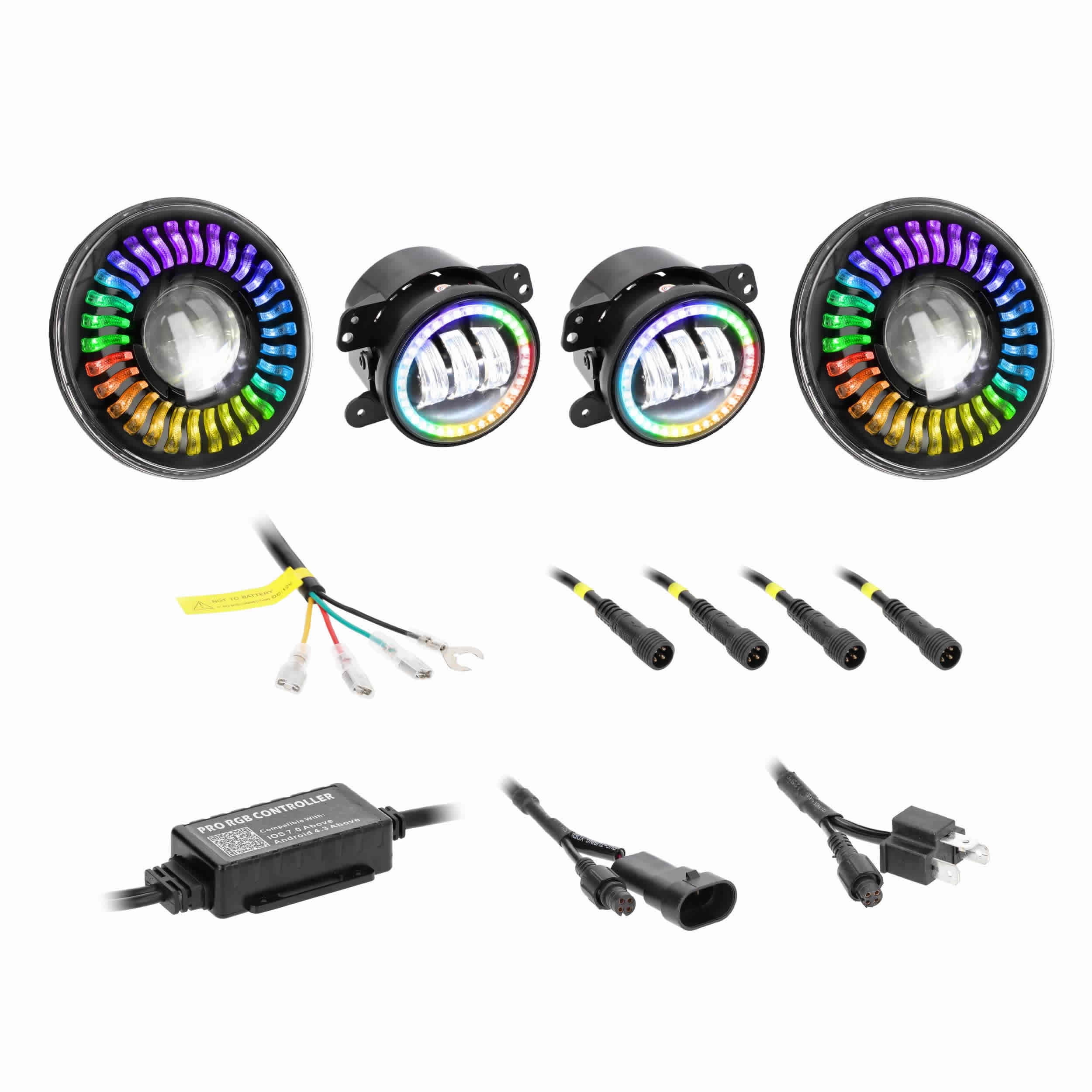 Metra JP-708RGBKT Chasing RGB 7" Projector Lights & 4" Fog Lights for Jeep