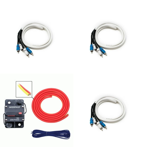 Metra MLAK4-10 100 Amp Breaker 4GA Tinned Pure Copper 10 foot Marine Wiring Kit with (3) 2 Meter Marine RCA Cable