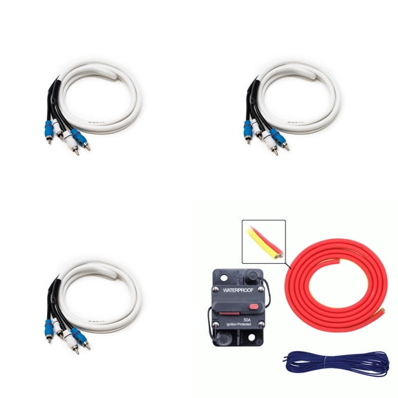 Metra MLAK4-20 100 Amp Breaker 4GA Tinned Pure Copper 20 foot Marine Wiring Kit with (3) 2 Meter Marine RCA Cables