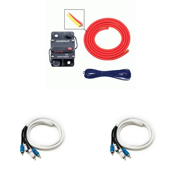 Metra MLAK8-20 50 Amp Breaker 8GA Tinned Pure Copper 20 foot Marine Wiring Kit with (2) 2 Meter Marine RCA Cables