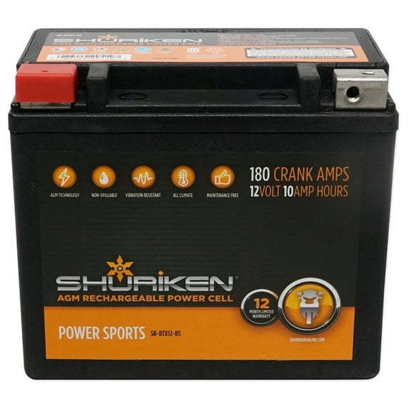 Metra SK-BTX12-BS AGM Battery 180 CCA Crank Amps 4 Boat/ATV/UTV/Cart/Motorcycle