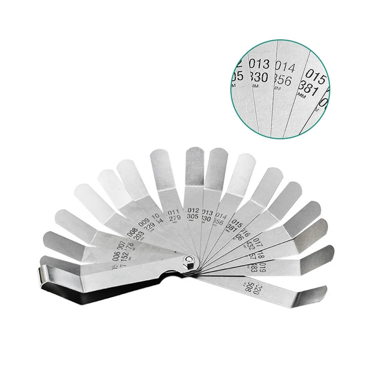 Metric 0.127-0.508mm Feeler Thickness Gauge 16 Blades 0.005-0.020 Inch Gap Filler Gauge Measurement for Engine Valve Adjustment ,Easy Identification