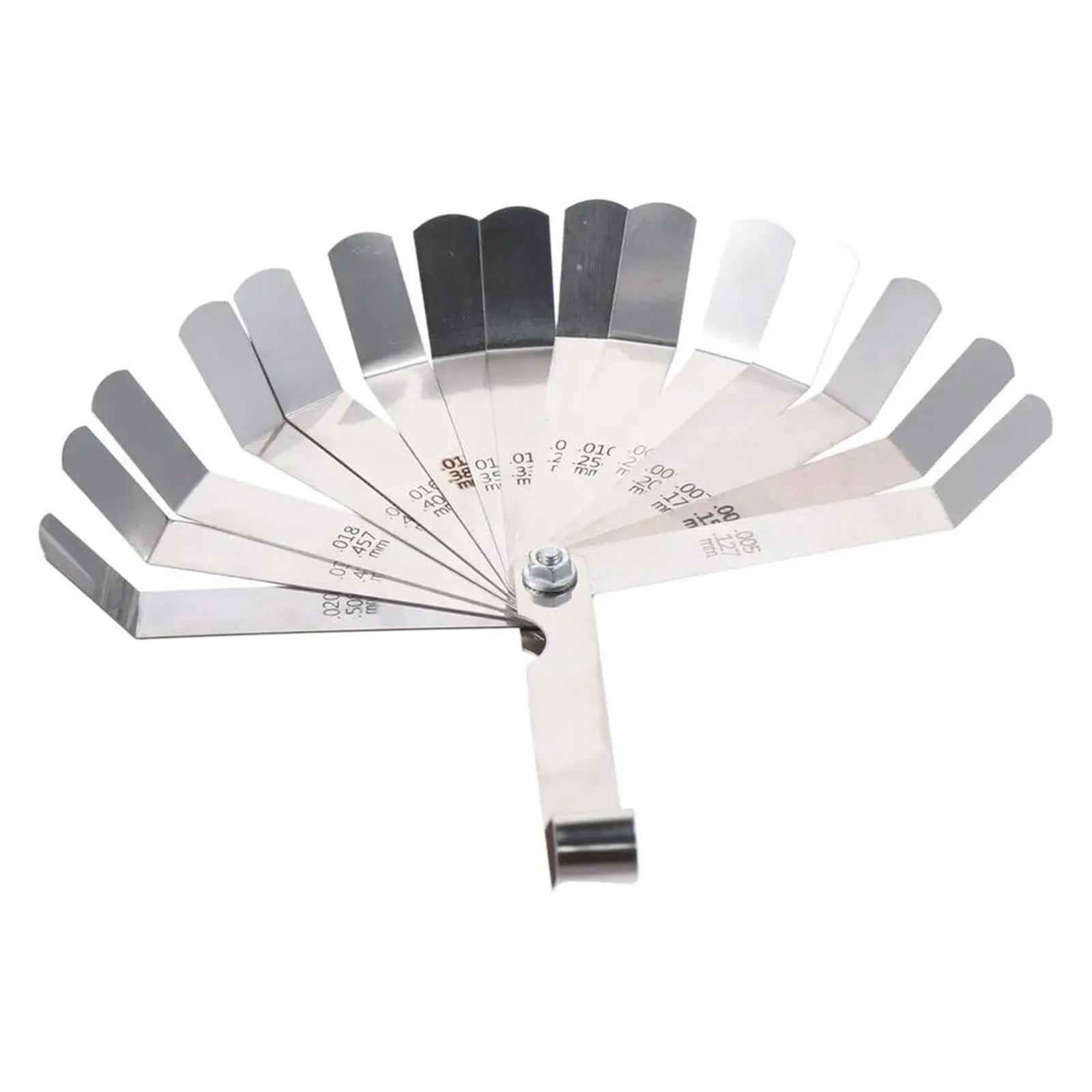 Metric 0.127- 0.508mm Valve Offset Feeler Gauge 16 Blades Stainless Steel Feeler Gauge for Gap Valve Tappets ,Easy Identification