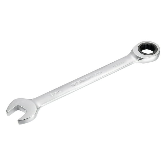 Metric 15mm Box Open Ended Ratchet Combination Wrench Chrome Finish, Cr-V