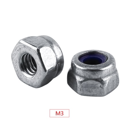 Metric 304 Stainless Steel Nylon Insert Locknuts Stop Nuts Assortment Heavy Duty Hardware Fasteners Hex Lock Nuts Kit, M3 Size, 100 inches / 254.0 cm Packs