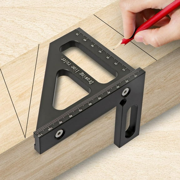 Metric 3D Multi-Angle Measuring Ruler,45/90 Degree Aluminum Alloy Woodworking Square Protractor, Miter Triangle Ruler High Precision Layout Measuring Tool for Engineer Carpenter,002BK