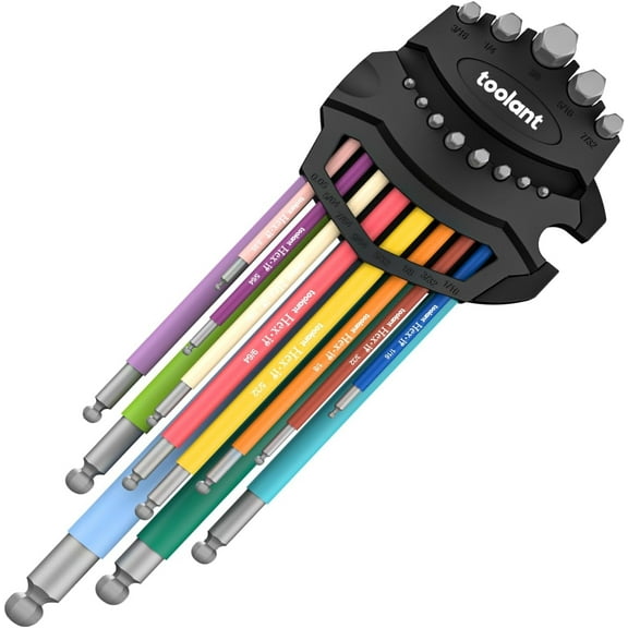 Metric Allen Wrenches Sets 9pcs, Extra Long Arm Allen Key Set with Ball End, Crafted Hex Key Set with Color Coded Sleeves, Unique Patented Holder Design for Magnetizing and Demagnetizing