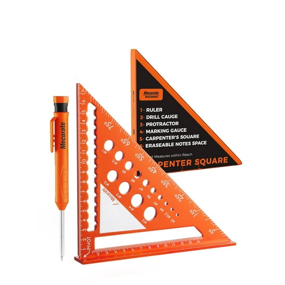 Metric Aluminum Alloy Rafter Square (18cm) with 2-in-1 Carpentry Pencil - Durable Measuring and Marking Tool for Woodworking, Construction, and DIY Projects