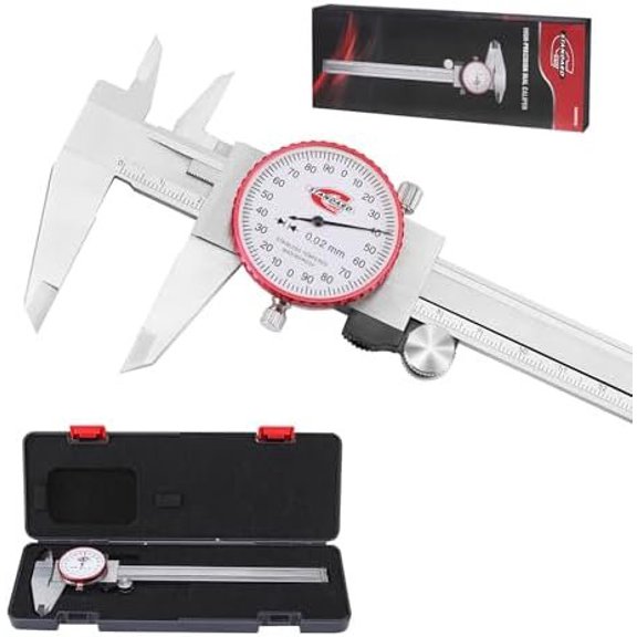Metric Dial Caliper Measuring Tool 0-150mm Range, Analog Precision Caliper +-0.02mm Accuracy, Manual Mechanical Metal Stainless Steel Measuring Dial with 4-Way Measurements