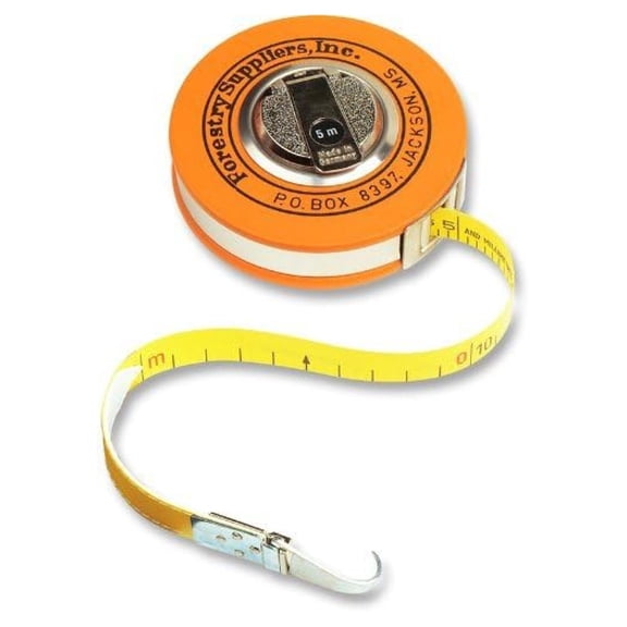 Metric Fabric Diameter Tape (160 cm) | Case Dimensions: 3-7/8 x 1-1/8| Claw Hook & Handcrank Rewind | CM, MM & in, M