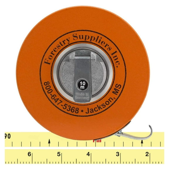 Metric Fabric Diameter Tape (320 cm) | Case Dimensions: 4-7/8 x 1-1/8| Claw Hook & Handcrank Rewind | CM, MM & in, M