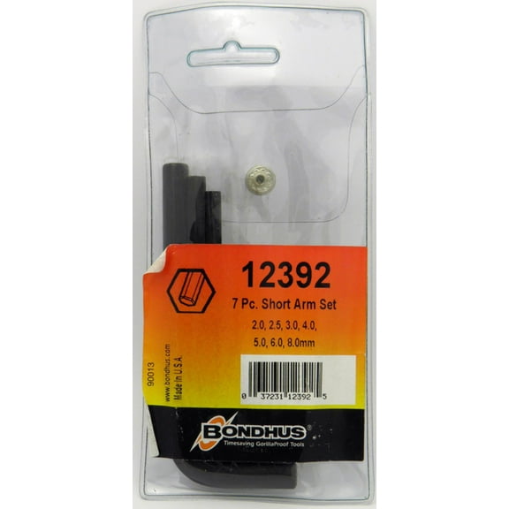 Metric Hex (Allen) Short Arm L-Wrench Set, 7pcs 2mm to 8mm, Protanium High Torque Steel With Proguard Finish, Comes In Plastic Pouch - Bondhus USA