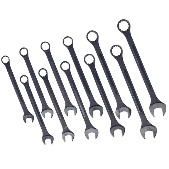 Metric Jumbo Combination Wrench Set, 11 Piece Extra Large Carbon Steel Black-Oxide Wrenches 34mm to 50mm, with Storage Pouch for Heavy Machinery & Truck Repair