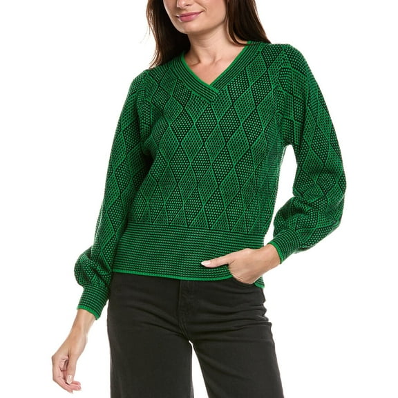 Metric Knits womens  Diamond Jacquard Sweater, m, Green