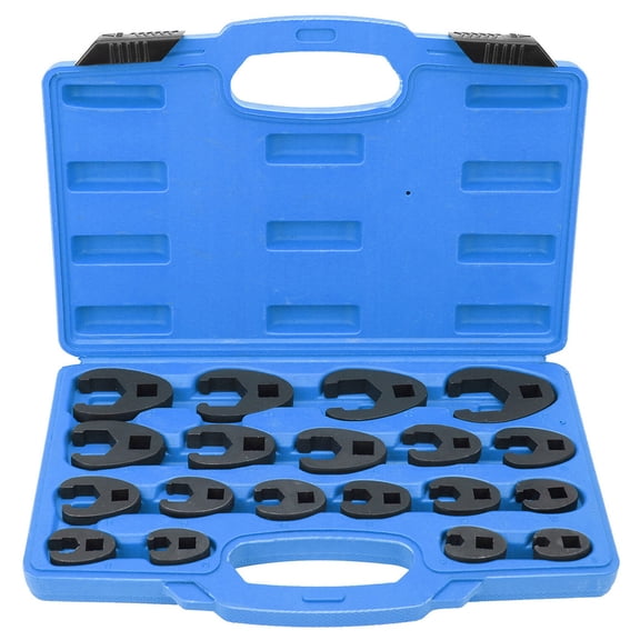 Metric Open End Crowfoot Set, Ergonomic Design with Storage Case for Industrial Maintenance (15/19pc)