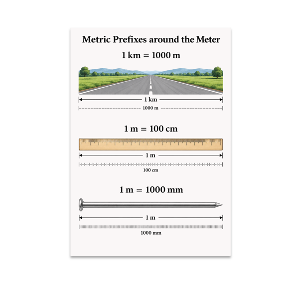 Metric Prefixes Around the Meter - Math Enthusiast - 13x19 Poster Print