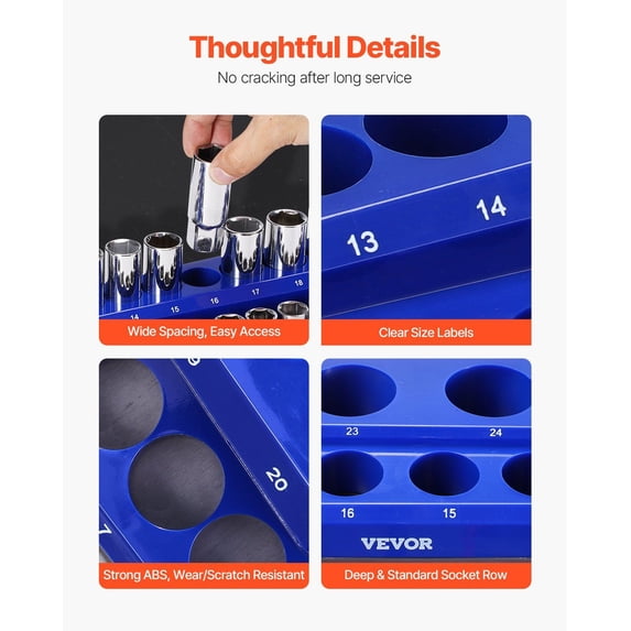 Metric & SAE Socket Tray Set - 4 Magnetic Organizers (Blue/Red) - Heavy-Duty Tool Storage