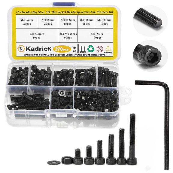 Metric Screw Assortment, 2000PCS Metric Bolt Assortment Kit M2 M3 M4 M5 Machine Screws with Lock & Flat Washers, Grade 10.9 Alloy Steel Hex Socket Button Head Black Screws Nuts and Bolts Kit