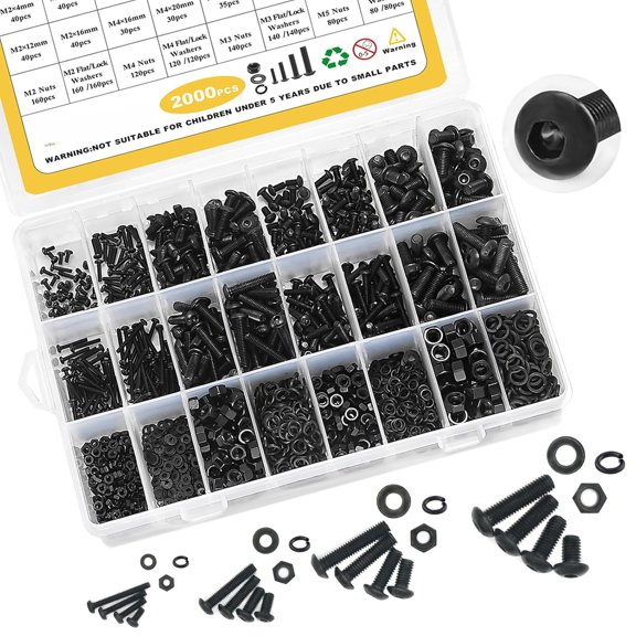 300Pcs M3 Hex Socket Screws Assortment – Button Head, Bolts, Nuts, Washers, Alloy Steel