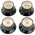 thumbnail image 1 of Metric Size 18 Splines Top Hat Bell Reflector 2 Volume 2 Tone Knobs Set for Asia Import Guitar Bass Split Shaft Pots Black Gold Top, 1 of 15