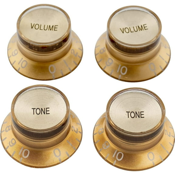 Metric Size 18 Splines Top Hat Bell Reflector 2 Volume 2 Tone Knobs Set for Asia Import Guitar Bass Split Shaft Pots Gold Gold Top