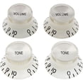 thumbnail image 1 of Metric Size 18 Splines Top Hat Bell Reflector 2 Volume 2 Tone Knobs Set for Asia Import Guitar Bass Split Shaft Pots White Silver Top, 1 of 15