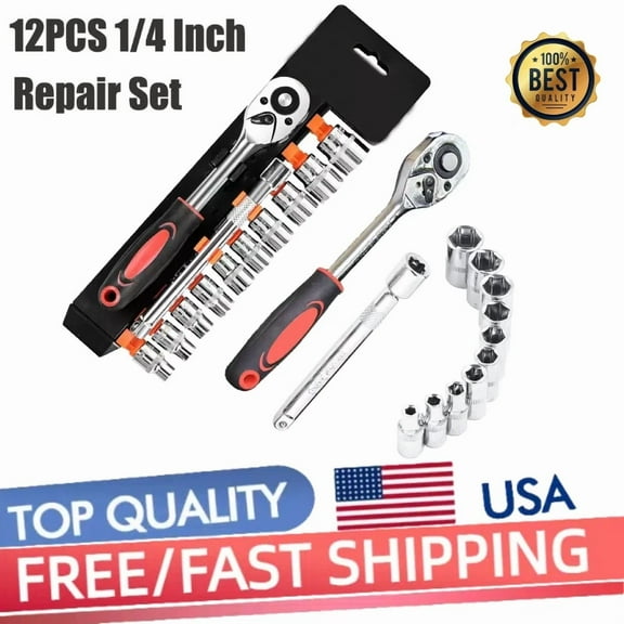 Metric Socket Set Ratchet Wrench Tool Kit 12Pcs/Set 1/4 Inch Repair Tool