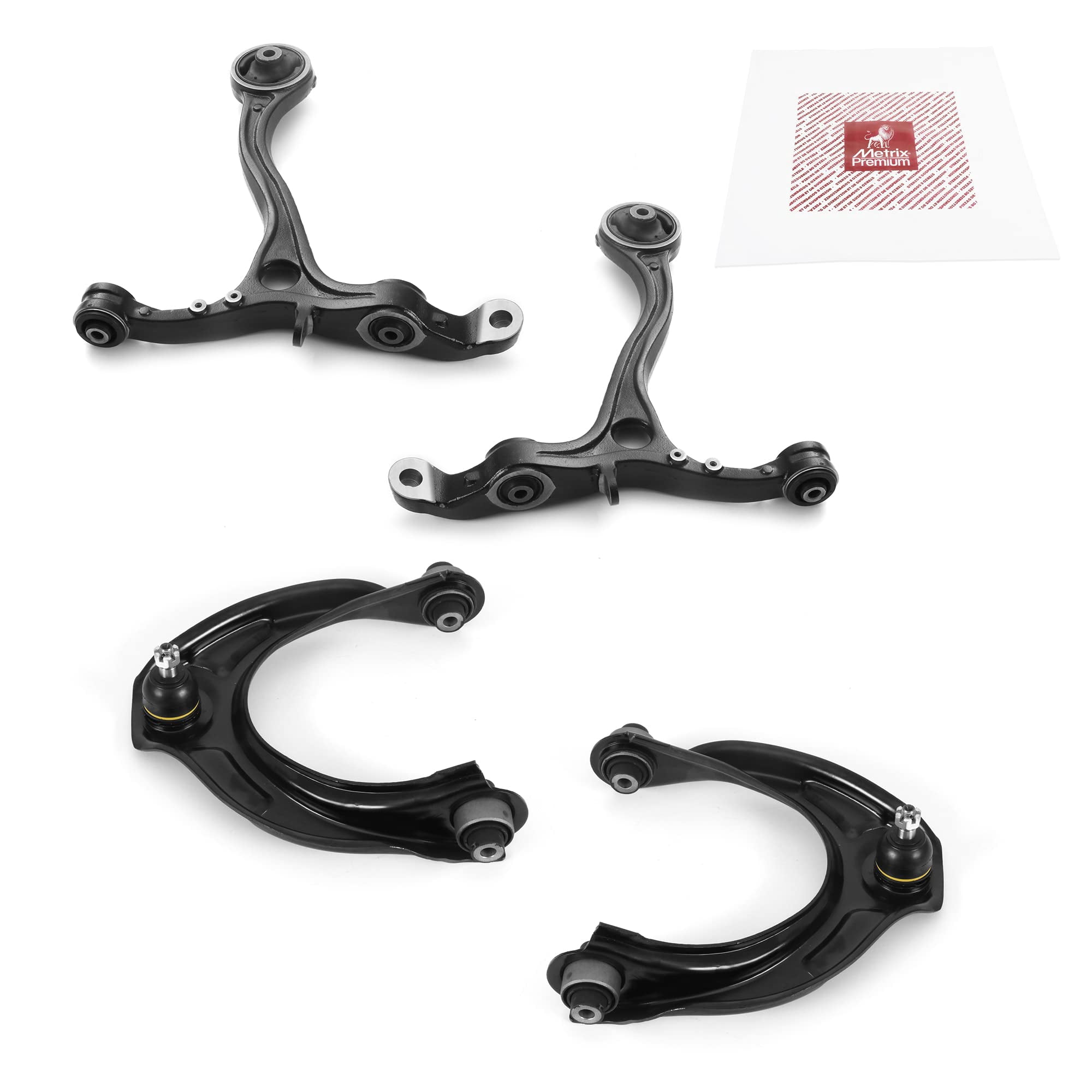 Metrix Premium Chassis Parts - 4 PC Front Lower & Front Upper Control Arm Kit Fits 2009-2014 Acura TSX, 2008-2012 Honda Accord, Replacement RK641113, RK641112, RK620615, RK620614