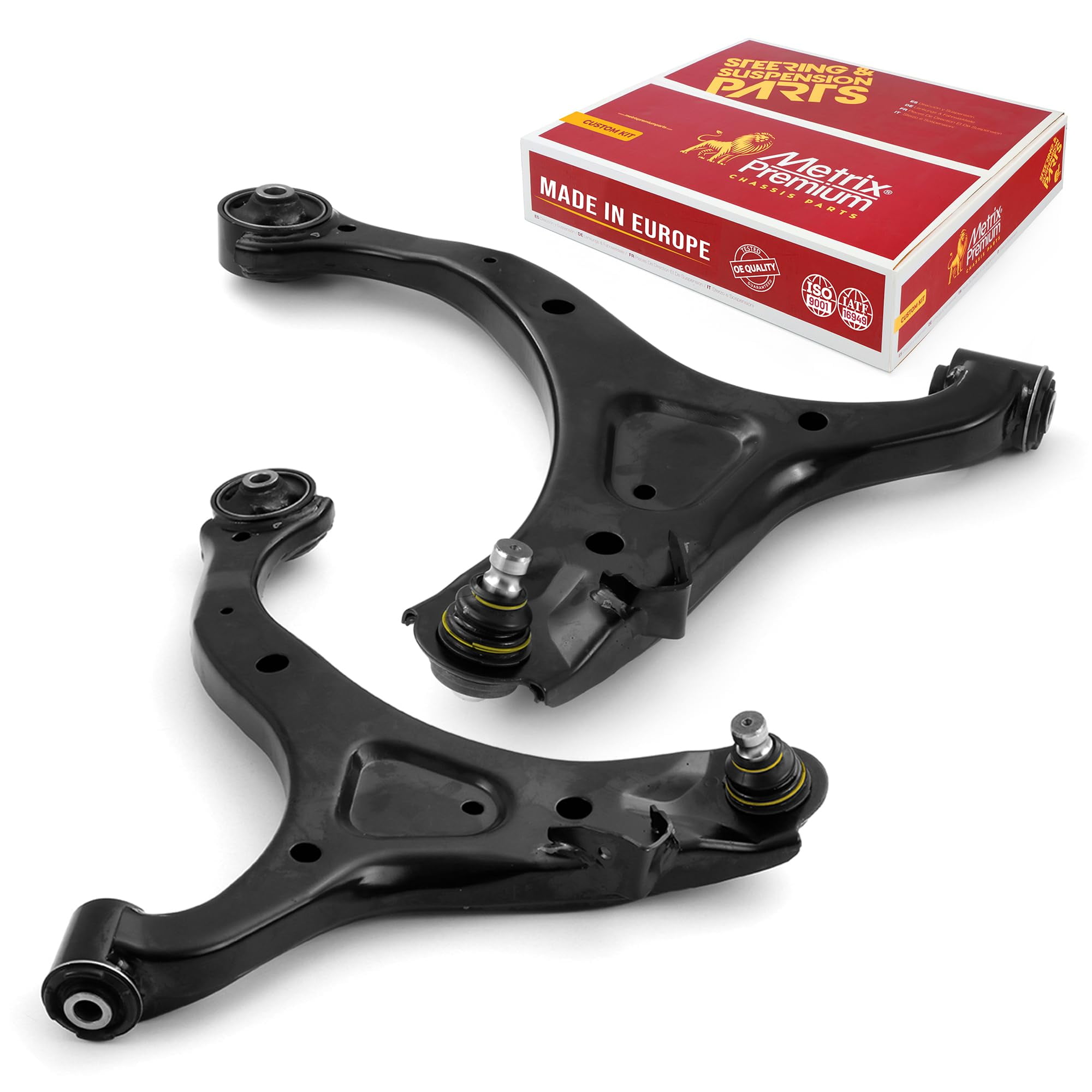 Metrix Premium Chassis Parts - Front Left & Right Lower Control Arm w Ball Joint & Bushing Assembly Kit Fits 11-13 Kia Sorento, 07-12 Hyundai Santa Fe, Replacement RK621686, RK621685, Made in Europe