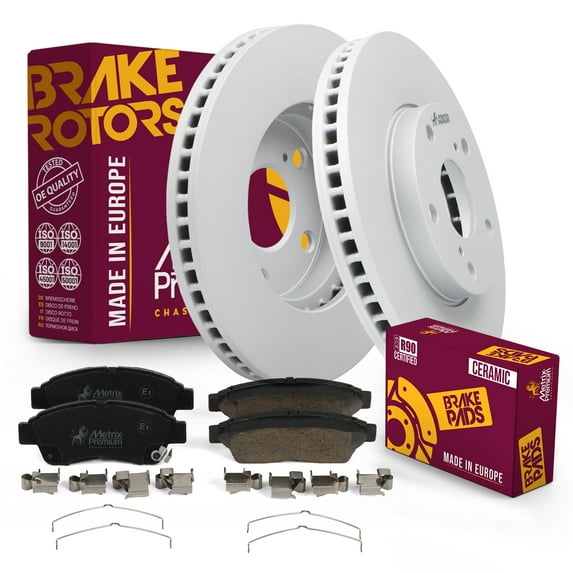 Metrix Premium Chassis Parts - Front Ceramic Disc Brake Pad Set & Vented Brake Rotor Kit Fits 2000-2001 Toyota Camry, Made in Europe