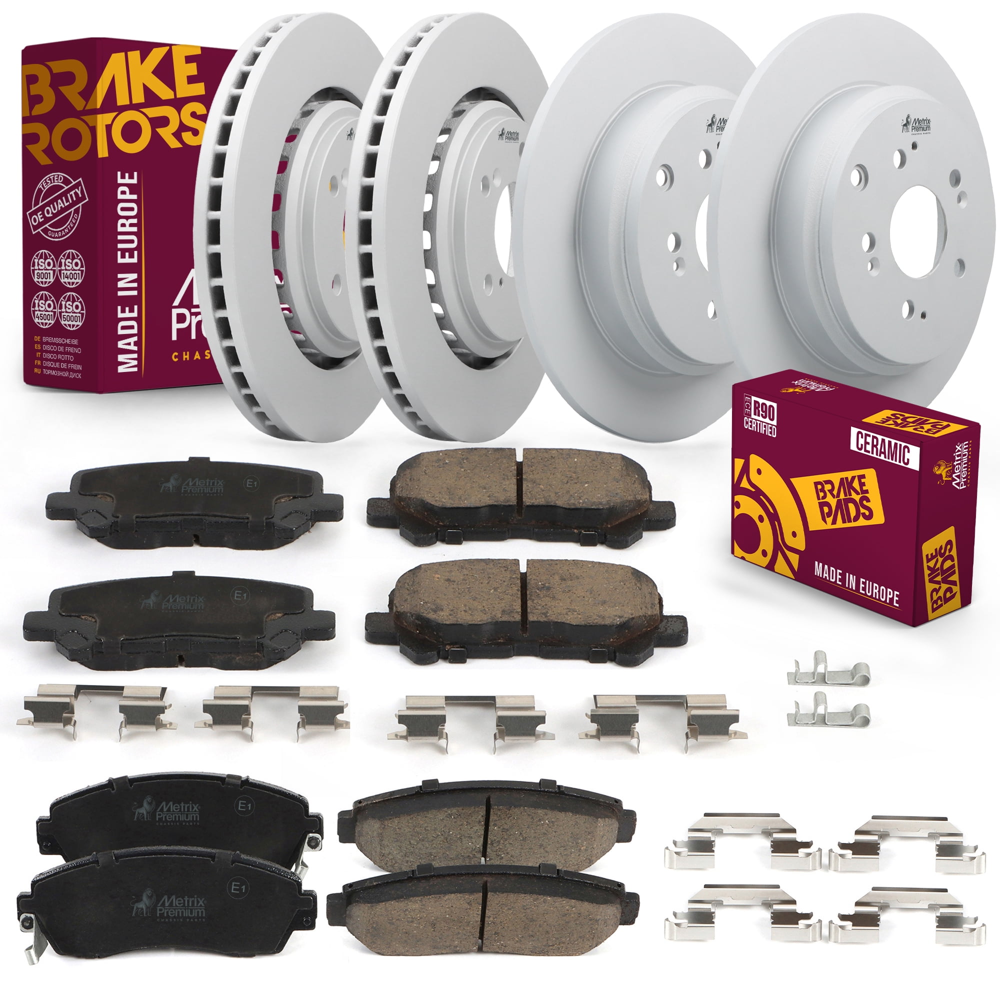 Metrix Premium Chassis Parts Front & Rear Brake Rotor & Ceramic Disc Brake Pad Kit Fits Honda Odyssey