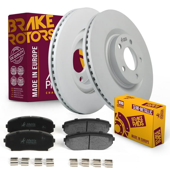 Metrix Premium Chassis Parts - Front Semi-Metallic Disc Brake Pad Set & Vented Brake Rotor Kit Fits 2007-2014 Ford Edge, 2007-2015 Lincoln MKX, Made in Europe