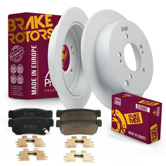 Metrix Premium Chassis Parts - Rear Ceramic Disc Brake Pad Set & Solid Brake Rotor Kit Fits 2001-2006 Hyundai Santa Fe, 2005-2009 Hyundai Tucson, 2005-2010 Kia Sportage, Made in Europe