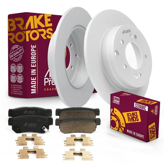 Metrix Premium Chassis Parts - Rear Ceramic Disc Brake Pad Set & Solid Brake Rotor Kit Fits 2005-2008 Hyundai Sonata, Made in Europe