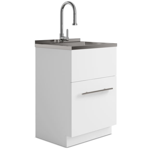 Metro - 24" Laundry Cabinet with Faucet and Stainless Steel Sink - White