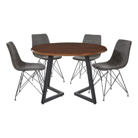 Metro 45" Oak Veneer Dinning Table with Charcoal Faux Leather Dinning Chairs