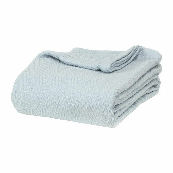 Metro All-Season 100% Cotton Thermal Woven Blanket Light Blue / King