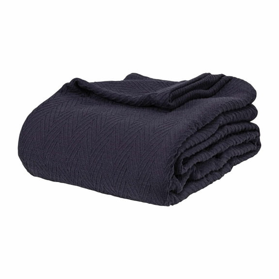 Metro All-Season 100% Cotton Thermal Woven Blanket Navy Blue / King