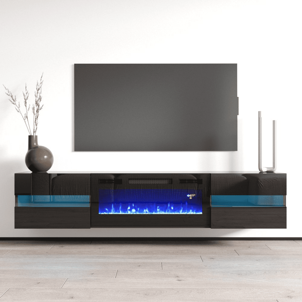 Metro BLEF Floating Fireplace TV Stand for TVs up to 80", Modern High