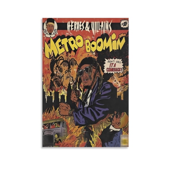 Metro Boomin Poster Heroes And Villains Album Comic Poster Painting On Canvas Wall Art Poster Scroll Picture Print Living Room Walls Decor Home Posters 12x18inch(30x45cm)